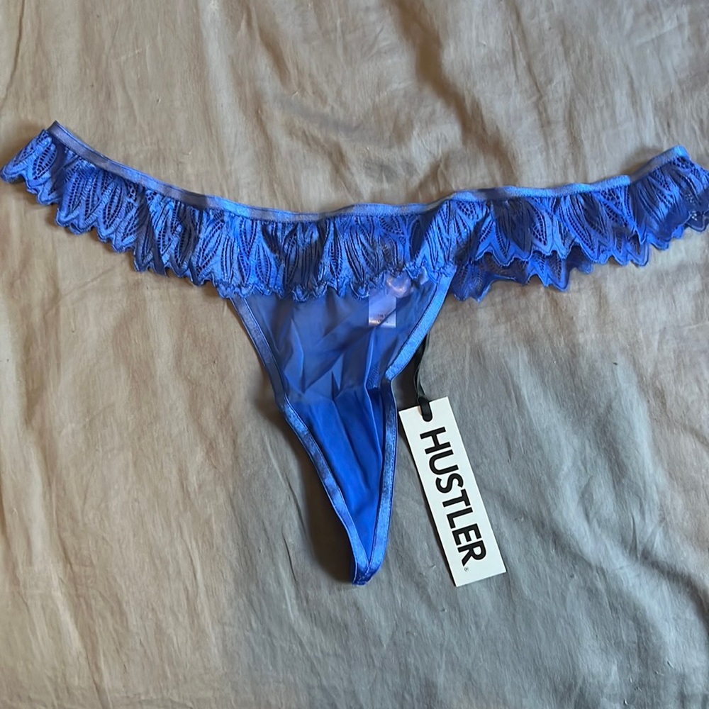 NWT bright blue Hustler X Playful Promises thong
